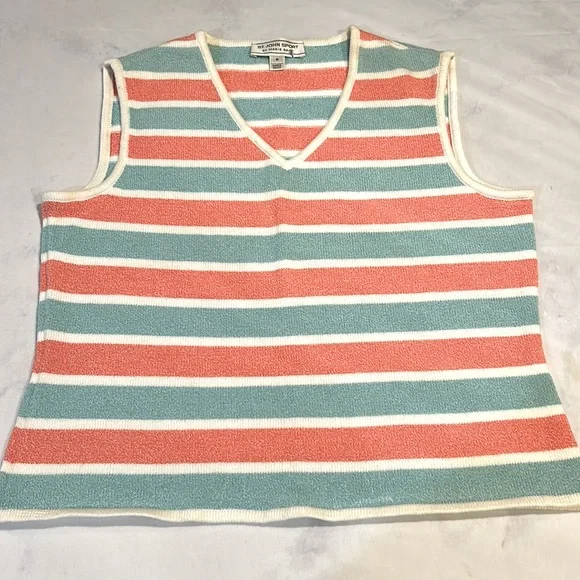 St. John Sport by Marie Gray knit sleeveless v neck striped sweater - Picture 2 of 7